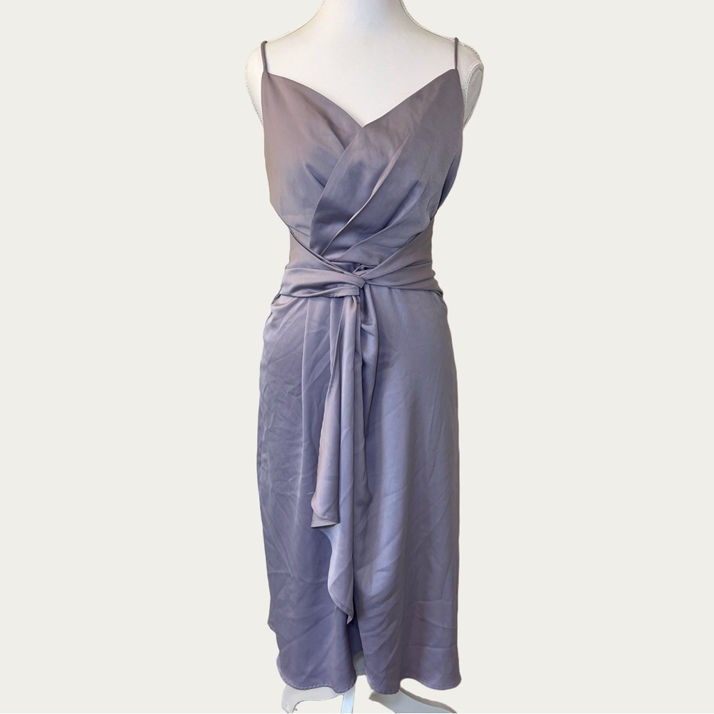 Elegant Women’s Satin‎ Lavender Wrap Midi Dress Size Small Prom